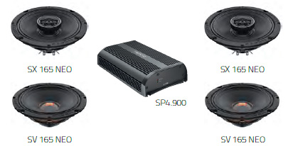 Factory Tour Pack 4 speaker system, SP4.900 amplifier and the “Plug and Play” HTHP-14 T-Power Harness